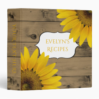 Rustic Vintage Woodgrain Sunflowers Recipe Book Binder