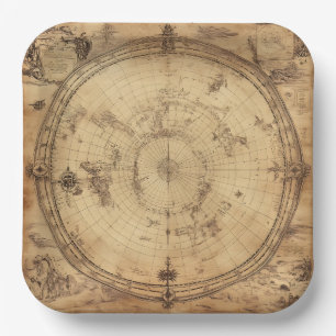 Rustic Vintage World Map Globe (3) Paper Plate