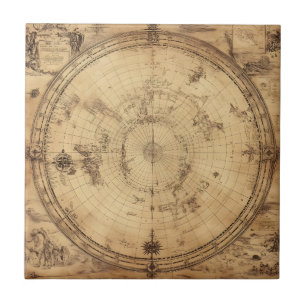 Rustic Vintage World Map Globe (4) Tile