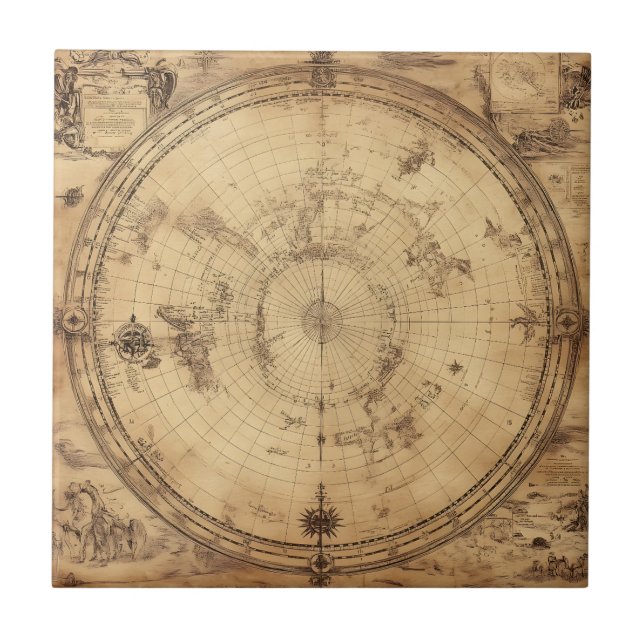 Rustic Vintage World Map Globe (4) Tile (Front)