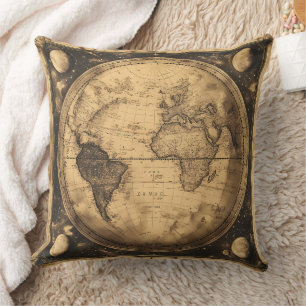 Rustic Vintage World Map Globe (6) Throw Pillow