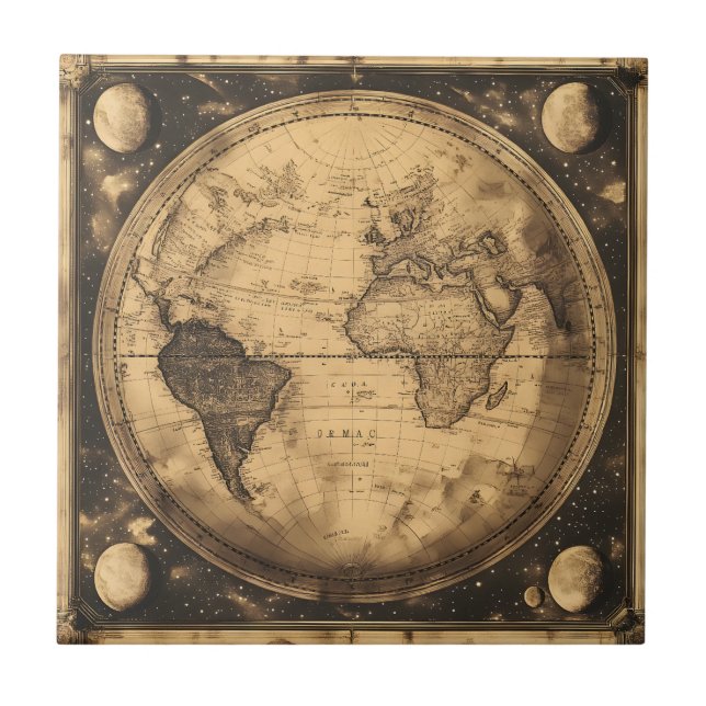 Rustic Vintage World Map Globe (6) Tile (Front)