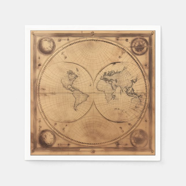 Rustic Vintage World Map Globe Napkin (Front)
