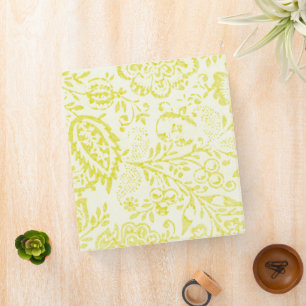 Rustic Vintage Yellowish Lime Floral Pattern Binder