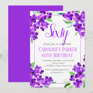 Rustic Violet 60th Birthday Purple Floral Invitation