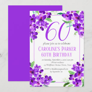 Rustic Violet 60th Birthday Purple Floral Invitation