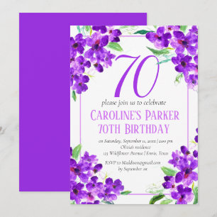 Rustic Violet 70th Birthday Purple Floral Invitation