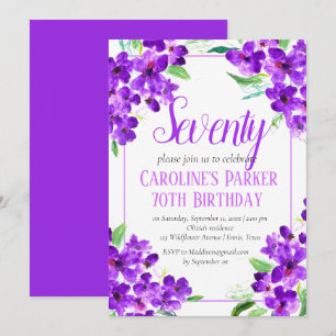 Rustic Violet 70th Birthday Purple Floral Invitation