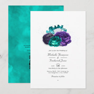 Rustic Violet and Turquoise Floral QR Code Wedding Invitation