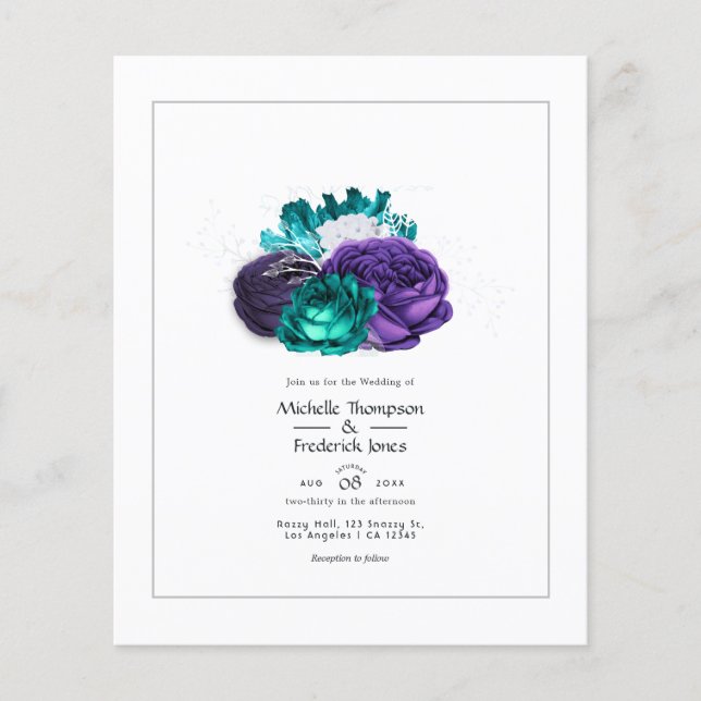 Rustic Violet and Turquoise Floral Wedding Flyer (Front)