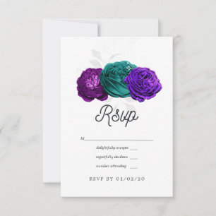 Rustic Violet and Turquoise Floral Wedding RSVP Card