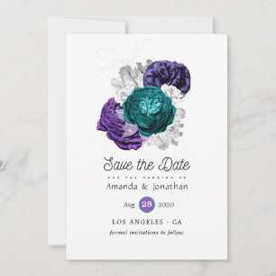 Rustic Violet and Turquoise Floral Wedding Save The Date