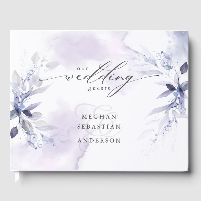 Rustic Violet Foliage Wedding Guest Book (Front)