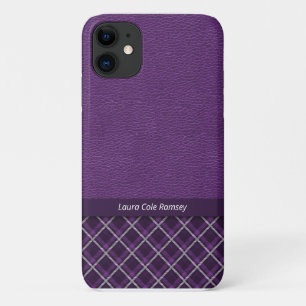 Rustic Violet Leather and Violet Tartan Plaid iPhone 11 Case