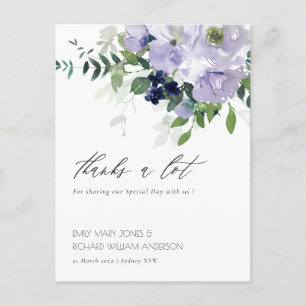 Rustic Violet Purple Floral Leafy Wedding Thanks Postcard
