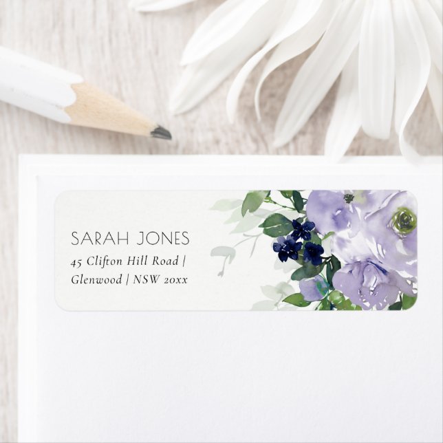Rustic Violet Purple Navy Floral Leafy Address (Insitu)