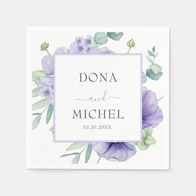 Rustic Violet Summer Wild Floral Wedding Napkin (Front)