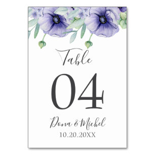 Rustic Violet Summer Wild Floral Wedding Table Number