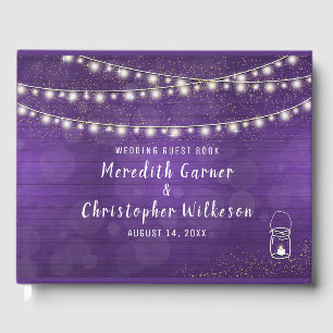 Rustic Violet Wood Mason Jar String Lights Wedding Guest Book