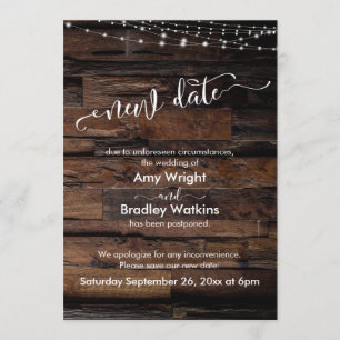 Rustic w/ Lights New Date Postponed Wedding Card