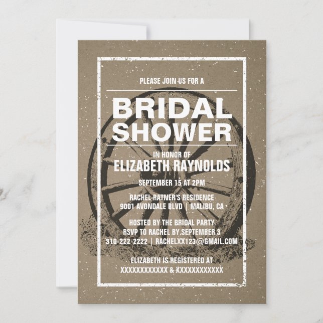 Rustic Wagon Wheel Bridal Shower Invitations (Front)