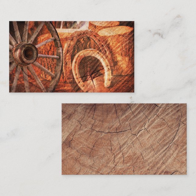 Rustic Wagon Wheel Horseshoes Western Style Business Card (Front/Back)