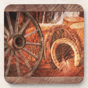 Rustic Wagon Wheel Horseshoes Western Style Coaster