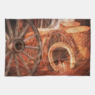 Rustic Wagon Wheel Horseshoes Western Style Kitchen Towel