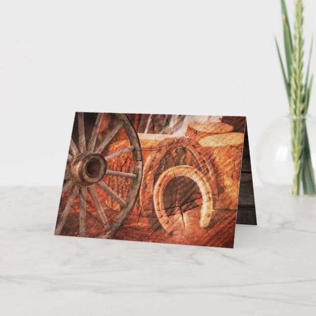 Rustic Wagon Wheel Horseshoes Western Style Note C Card (Front)