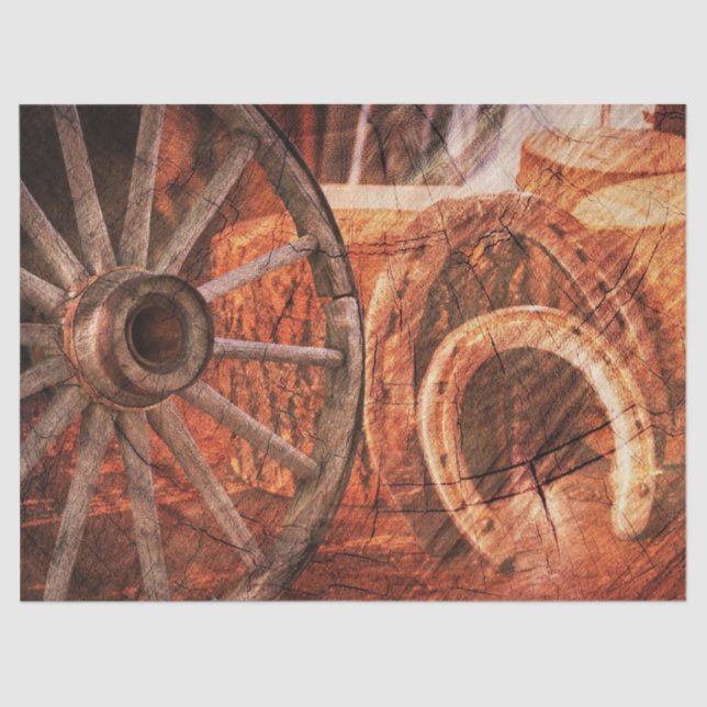 Rustic Wagon Wheel Horseshoes Western Style Tissue Paper (Front)