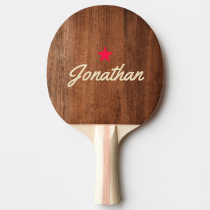 Rustic Walnut Wood Vintage Star Signature Ping Pong Paddle