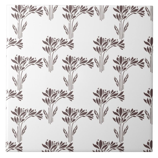 Rustic Warm Brown Stylized Botanica Tile (Front)