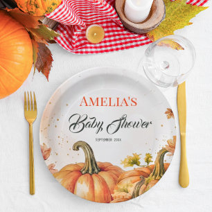 Rustic Warm Gold Orange Watercolor Autumn Pumpkin  Paper Plate