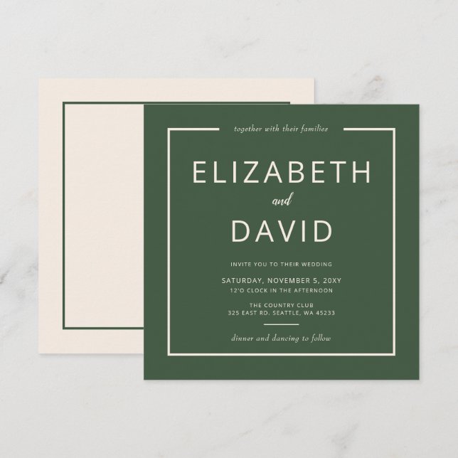 Rustic Warm Green Modern Minimalist Wedding Invitation (Front/Back)