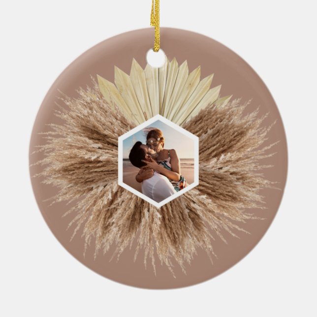 Rustic Warm Neutral Colors Photo Design Ceramic Ornament (Back)