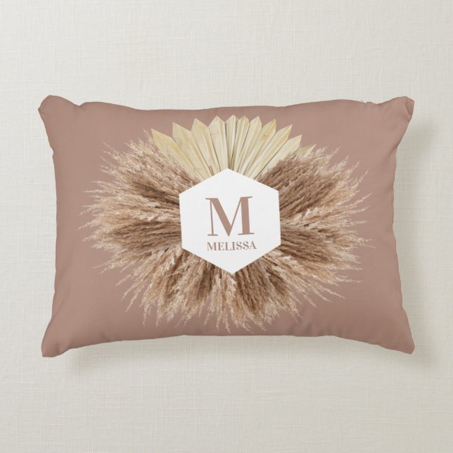 Rustic Warm Neutral Colours Monogram  Accent Pillow (Front)