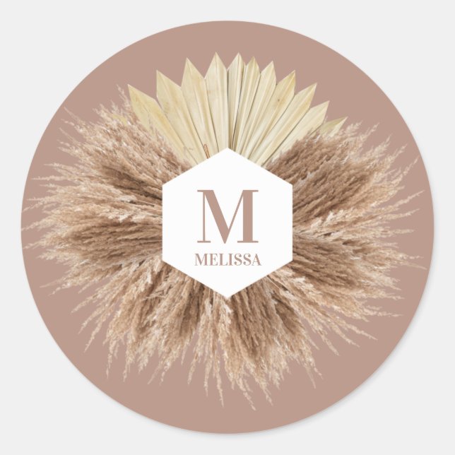 Rustic Warm Neutral Colours Monogram  Classic Round Sticker (Front)