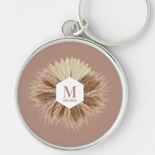 Rustic Warm Neutral Colours Monogram Keychain