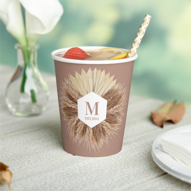 Rustic Warm Neutral Colours Monogram  Paper Cups (Insitu)