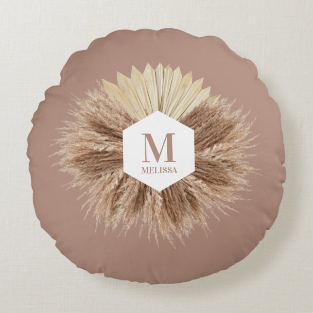 Rustic Warm Neutral Colours Monogram  Round Pillow (Front)