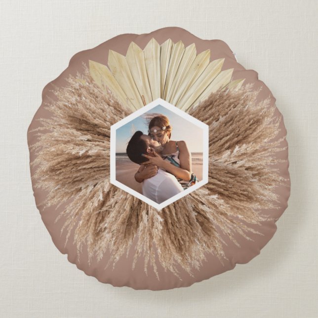 Rustic Warm Neutral Colours Monogram  Round Pillow (Back)