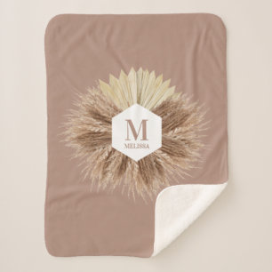 Rustic Warm Neutral Colours Monogram  Sherpa Blanket