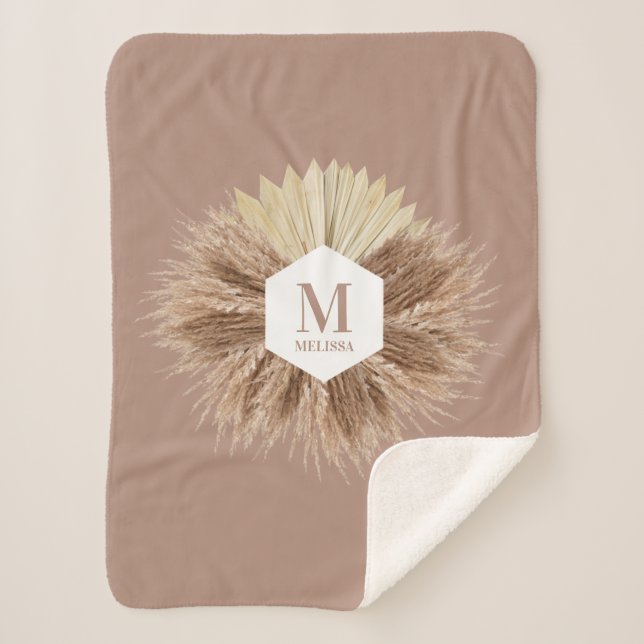 Rustic Warm Neutral Colours Monogram  Sherpa Blanket (Front)