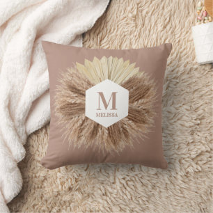 Rustic Warm Neutral Colours Monogram  Throw Pillow