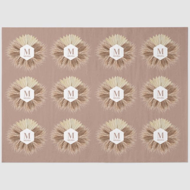Rustic Warm Neutral Colours Monogram  Tissue Paper (Front)