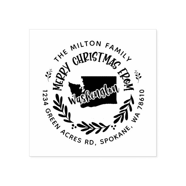 rustic washington merry christmas return address rubber stamp (Imprint)