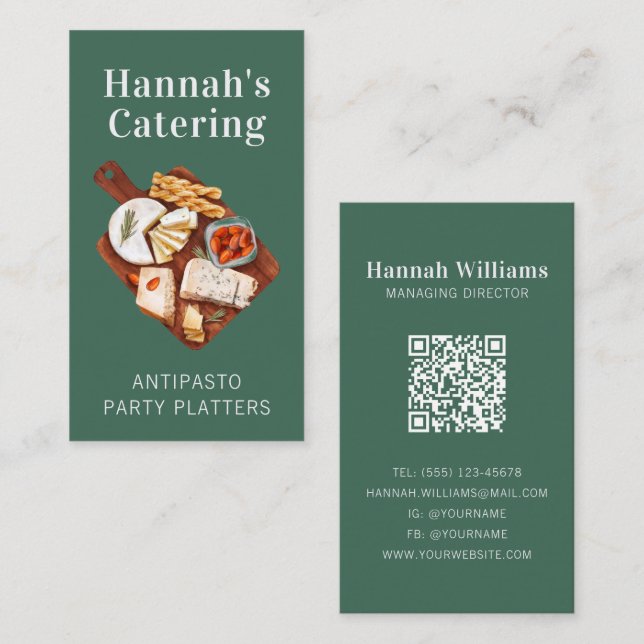 Rustic Watercolor Antipasto Platter Catering Business Card (Front/Back)