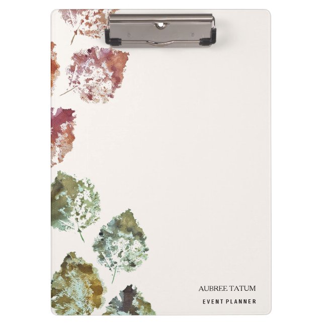 Rustic Watercolor Art Falling Leaves Autumn Clipboard (Front)