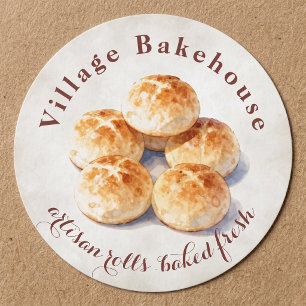 Rustic Watercolor Artisan Bread Rolls Bakery Logo Classic Round Sticker