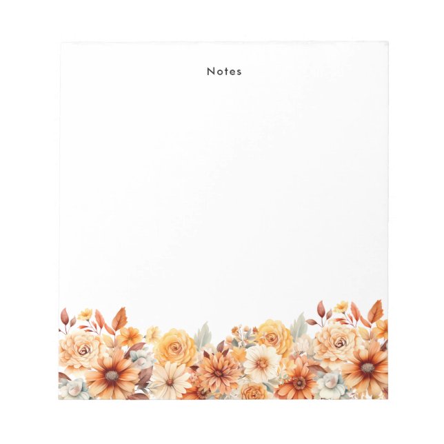 Rustic Watercolor Autum Flowers Fall Custom Notepad (Front)